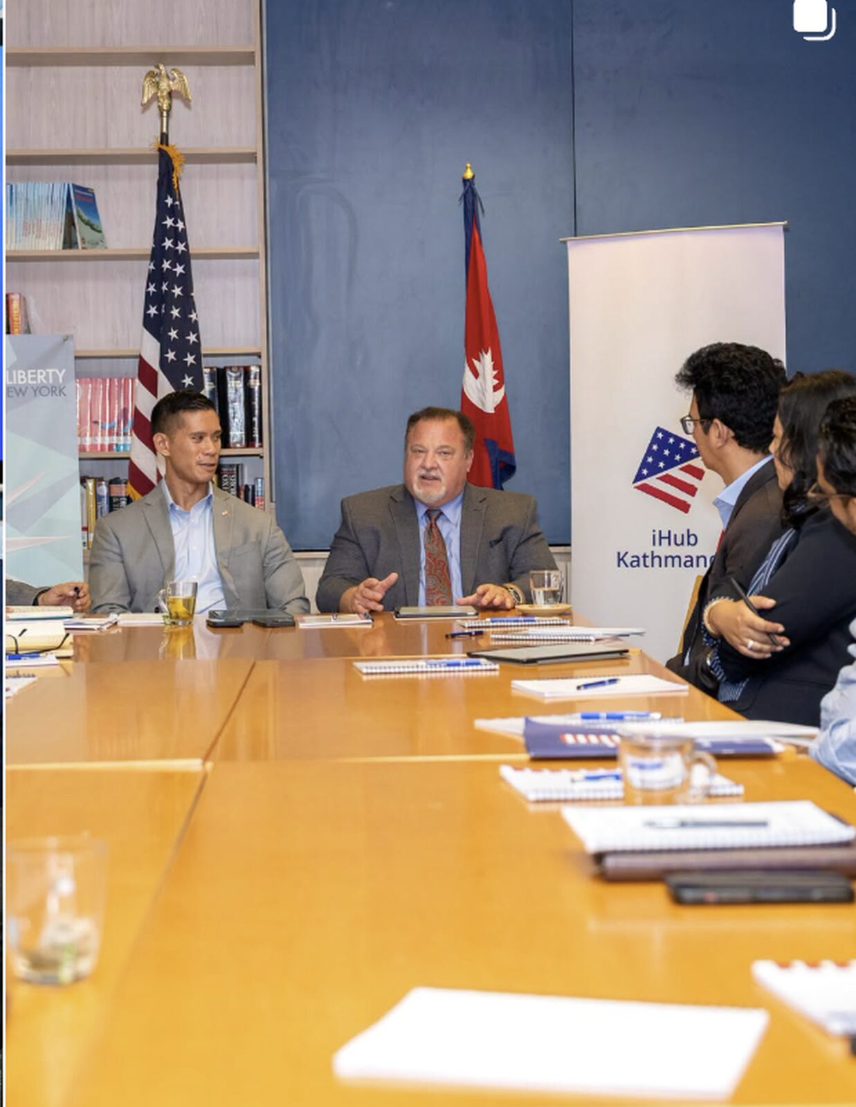 David Swicegood at a roundtable discussion at iHub Kathmandu with U.S. Embassy representatives